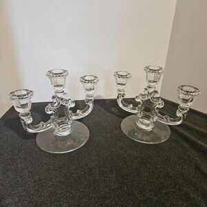 Pair Of Fostoria "Mademoiselle" 3 Light Candlesticks ~ Excellent Condition